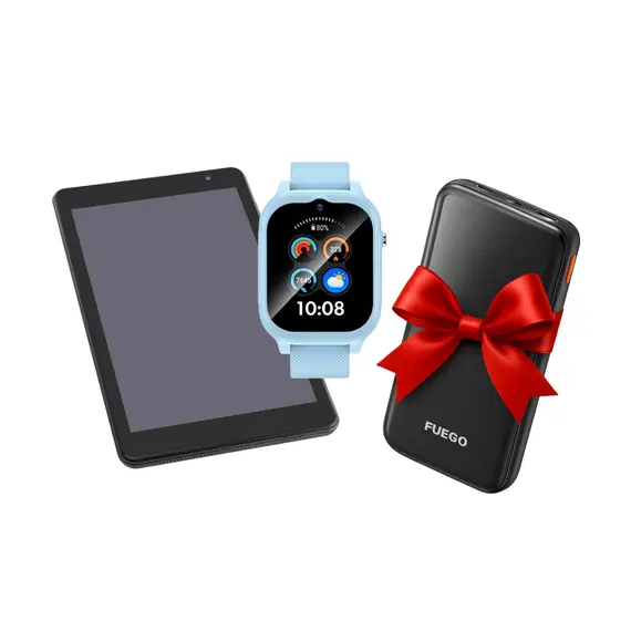 Tablet Kids FUEGO FGTBK8 8″ 4GB/64GB Android 13 + Smartwatch Kids HKY29 + Powerbank FG10K 10000mAh Dhuratë