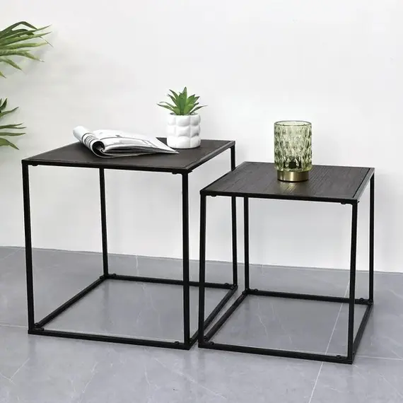 Set tavolinë anësore me kornizë metalike, sipërfaqe 37x37x40cm & 33x33x35cm - 2 copë