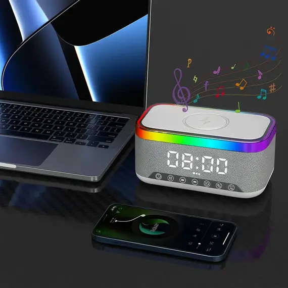 Boks Bluetooth MD-S300 me Orë Alarm LED, Karikim Wireless 15W dhe Dritë Ambienti, 4 imazh