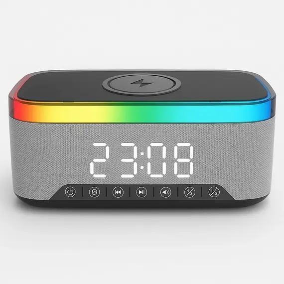 Boks Bluetooth MD-S300 me Orë Alarm LED, Karikim Wireless 15W dhe Dritë Ambienti, 8 imazh