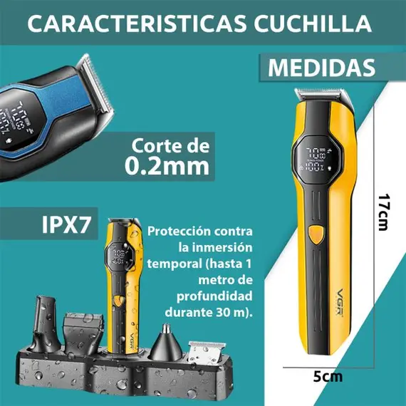 Set Profesional Grooming VGR V-173 13-në-1 IPX7 Waterproof me Bateri 1500mAh dhe Tehe Inox, 4 imazh