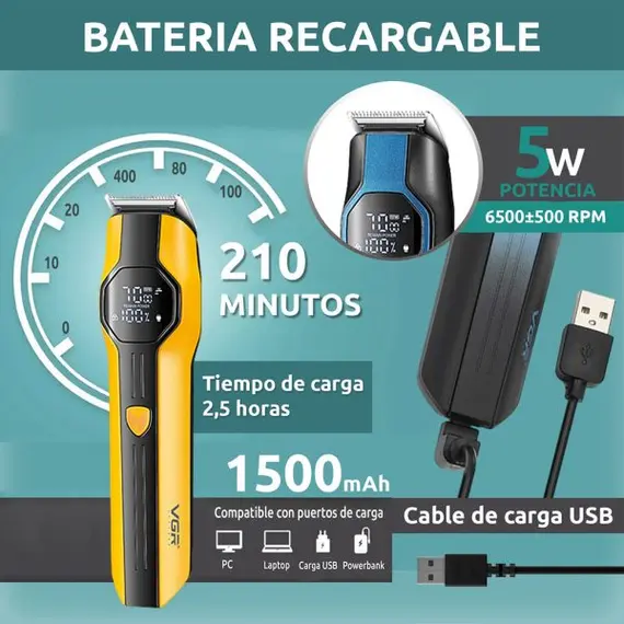 Set Profesional Grooming VGR V-173 13-në-1 IPX7 Waterproof me Bateri 1500mAh dhe Tehe Inox, 5 imazh