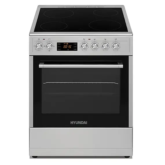 Sobë Elektrike HYUNDAI HSO7004-VHI me 4 Vatra Qeramike, Furrë 56L dhe Klasë Energjie A – Inox