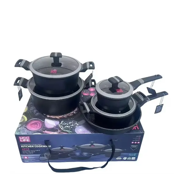 Set enë gatimi Ucc Life Granite Coating me kapakë qelqi