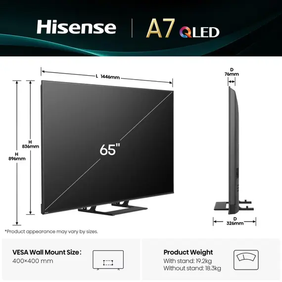 TV 65" Hisense 65A7NQ QLed 4K ULTRA HD Smart Tv, 2 imazh
