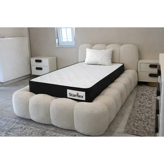 Krevat Aurora - Ngjyre bezhë e hapur / Dyshek Starflex 19x90x190cm / Jastëk Komfort 40x60 cm