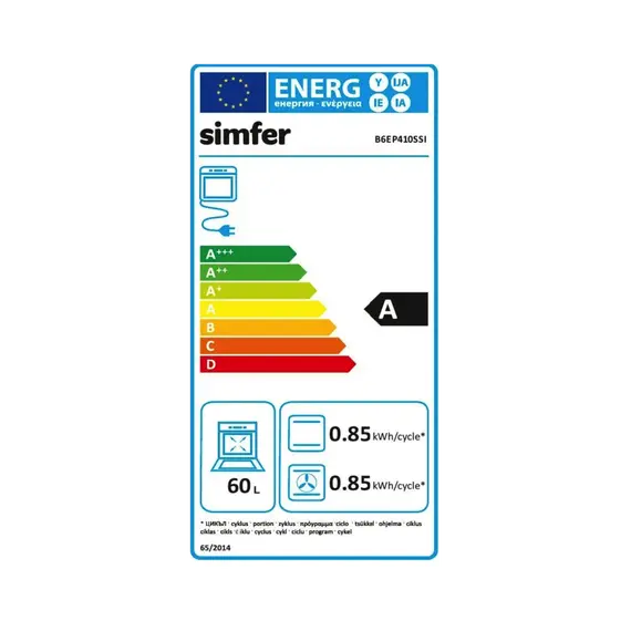 Furrë Simfer B6EP410SSI 80L, Multifunksionale 10 Programe, Klasa Energjie A, Inoks, 2 imazh