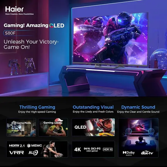 TV 55" Haier H55S80FUX 4K Ultra HD QLED Google TV, 3 imazh