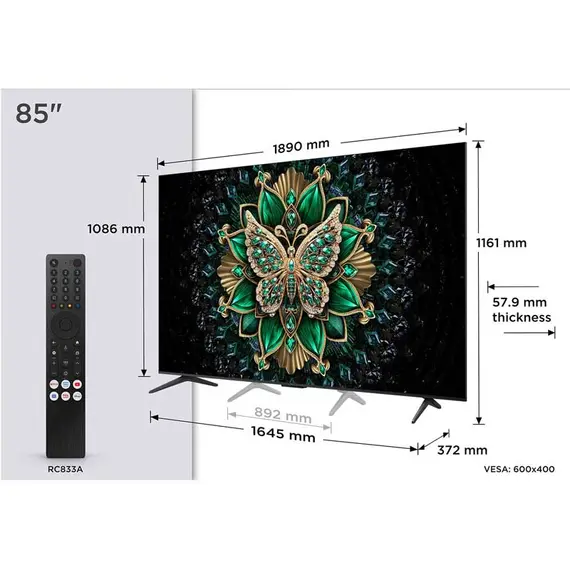 TV 85" TCL QD-MINI LED 85C69K 4K 144Hz Google TV, 2 imazh