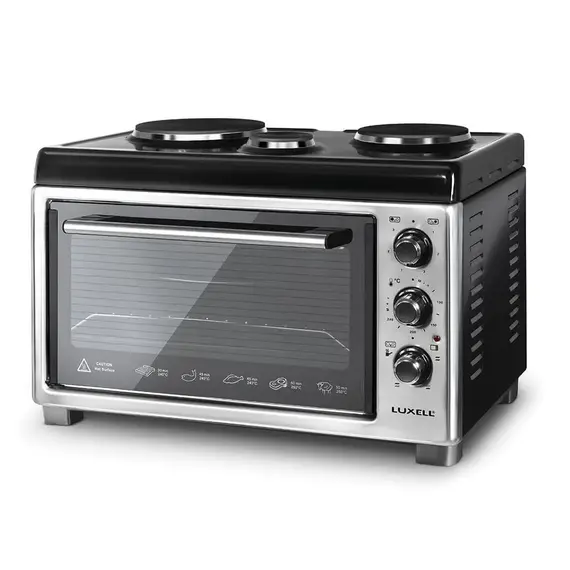 Set TV 32" Hoobart + Frigorifer Minibar 93L Hoobart + Mini Furre Luxell 40L + Aspirator Inkaso Hoobart + Tharese Flokesh Fuego, 4 imazh