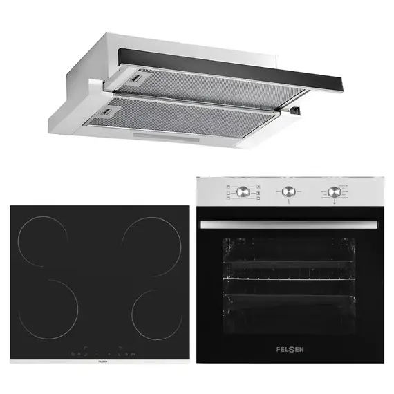 Set Furre 71L Felsen + Pianure Qeramike + Aspirator Inox 60cm + Frigorifer 206L Felsen + TV 32" Felsen + Tharese Flokesh Adler, 2 imazh