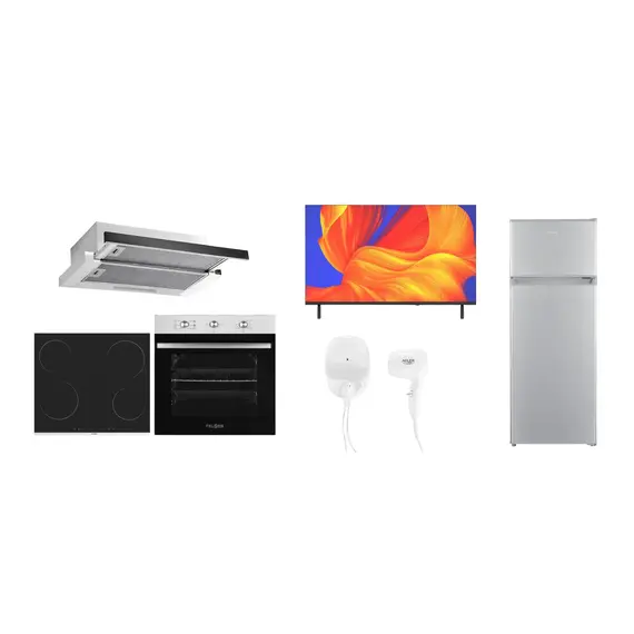 Set Furre 71L Felsen + Pianure Qeramike + Aspirator Inox 60cm + Frigorifer 206L Felsen + TV 32" Felsen + Tharese Flokesh Adler