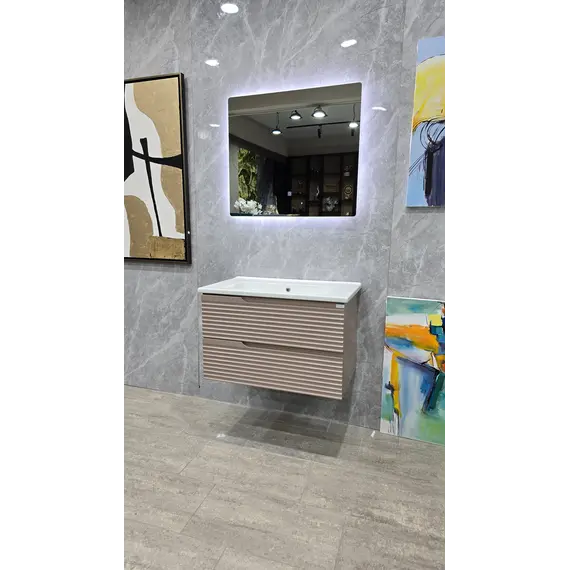 Mobilje Banjo MDF 80cm Leon Pudra + Lavaman 80cm NEWARC + Pasqyre LED 80x70cm 3609B