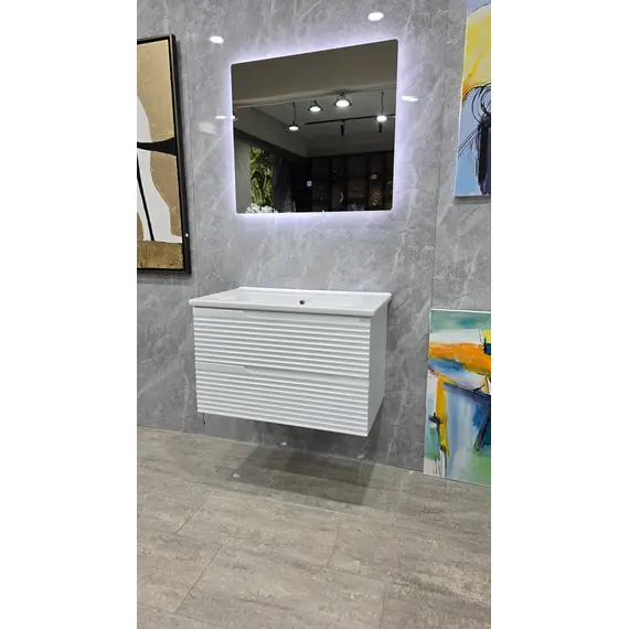 Mobilje Banjo MDF 80cm Leon White + Lavaman 80cm NEWARC + Pasqyre LED 80x70cm 3609B