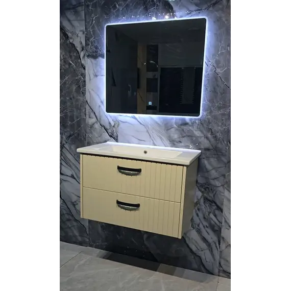 Mobilje Banjo MDF 80cm Platinium Bezh + Lavaman 80cm NEWARC + Pasqyre LED 80x70cm 3609B