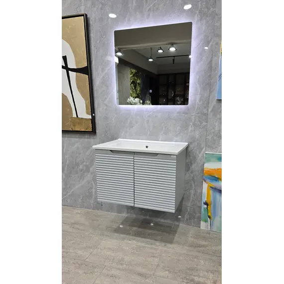 Mobilje Banjo MDF 80cm Riga Grey + Lavaman 80cm NEWARC + Pasqyre LED 80x70cm 3609B