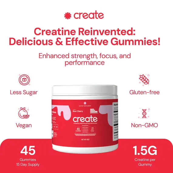 Creatine Monohydrate Gummies Sour Cherry 45 gummies suplement për forcë dhe energji, 3 imazh