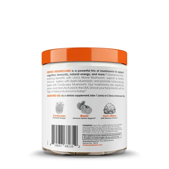 Genius Mushroom Chews Butter Toffee suplement me Lion’s Mane Reishi dhe Cordyceps, 2 imazh