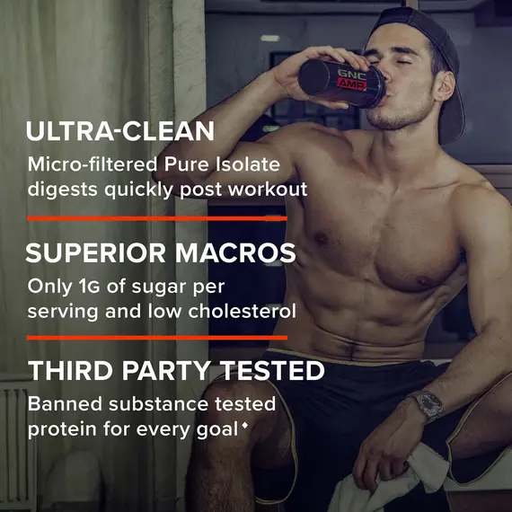 GNC AMP Pure Isolate Whey Protein Chocolate për rritje dhe rikuperim muskulor, 2 imazh