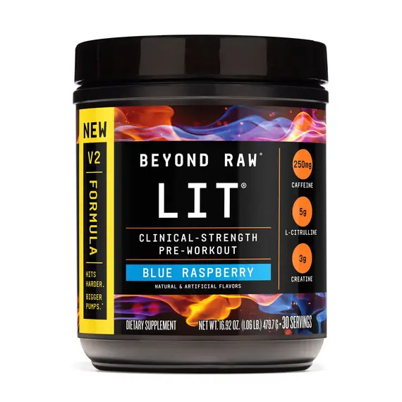 Beyond Raw LIT V2 Pre-Workout Blue Raspberry energji dhe pump 30 servings