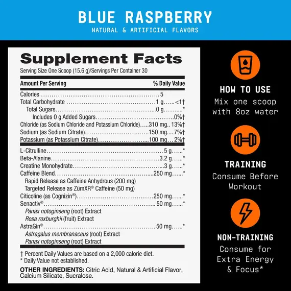 Beyond Raw LIT V2 Pre-Workout Blue Raspberry energji dhe pump 30 servings, 2 imazh