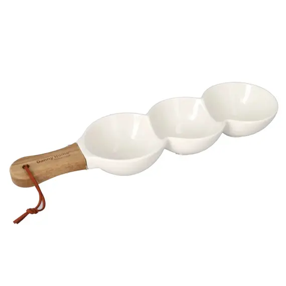 Set Servirjeje me Tasa Qeramike dhe Dorezë Bambuje