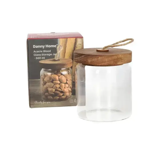 Kavanoz Konservimi 500 ml 9x9x11 cm Qelq me Kapak Druri Akacia