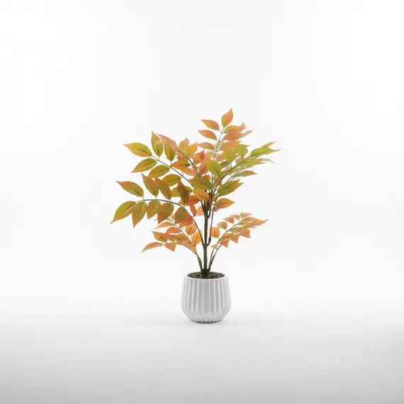 Vazo Qeramike me Lule Artificiale Jeshile-Kafe