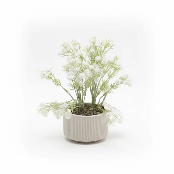 Vazo Qeramike me Lule Artificiale të Bardha