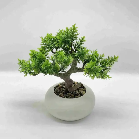 Vazo Qeramike e Bardhë me Lule Artificiale Bonsai