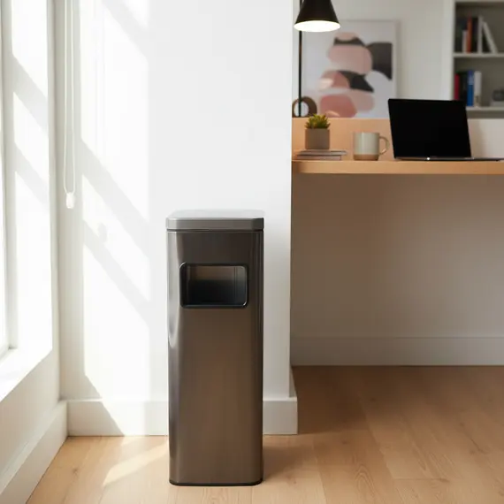 Kosh Mbeturinash për Cigare Katror i Zi Metalik për Ambiente, 3 imazh