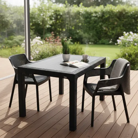 Tavoline Outdoor Ria, Ratan Plastike,Antracit,70x120cm, 2 imazh