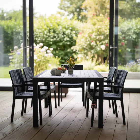 Tavoline Outdoor Ria, Ratan Plastike,Antracit,90x150cm, 2 imazh