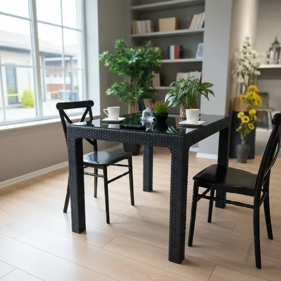 Tavoline Outdoor Ria me xham, Ratan Plastike,Antracit,70x120cm, 2 imazh