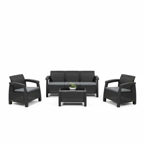 Set Outdoor Nera, Tavoline + Kolltuk 3+2+1+1+Shilte,Ratan Plastike,Antracit