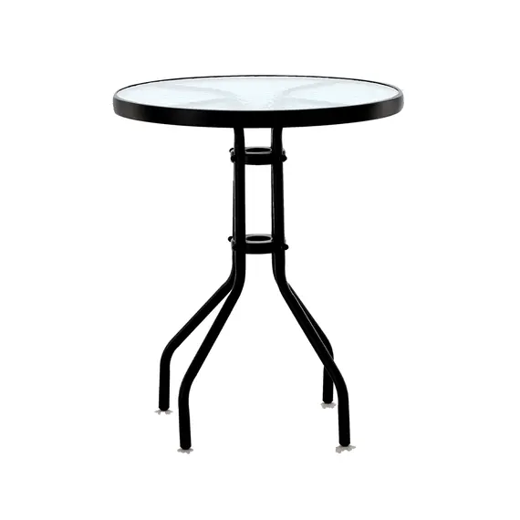 Tavolinë rrumbullake Napoli me xham dhe strukturë metalike për ambiente të jashtme