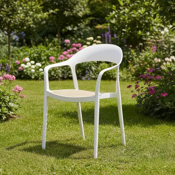 Karrige Oron White me efekt rattan dhe strukturë të bardhë ergonomike, 2 imazh