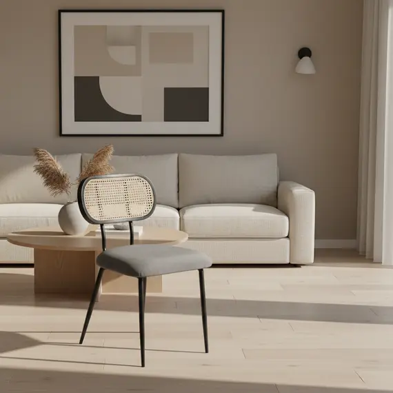 Karrige Palm K/503 me ratan natyral dhe ulëse kadife gri, 2 imazh