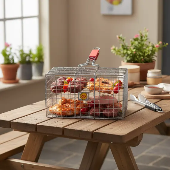 Zgarë dore për barbekju 25x35 cm për mish peshk dhe perime, 2 imazh