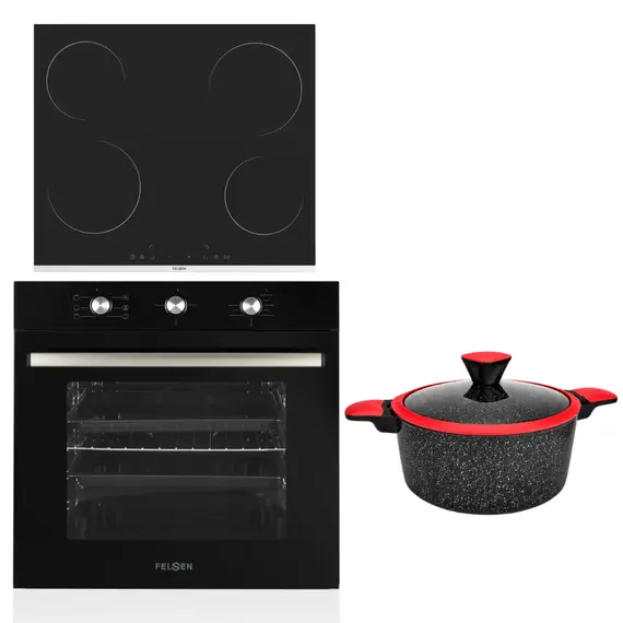Set Furre Felsen 71L A me Ventilim + Pianure Felsen 60cm Qeramike 4 Vatra + Tenxhere Casserole Granite 24cm