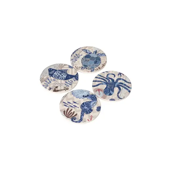Coaster set / 10 cm / Rreth / Porcelan / Ilustrime peshq blu