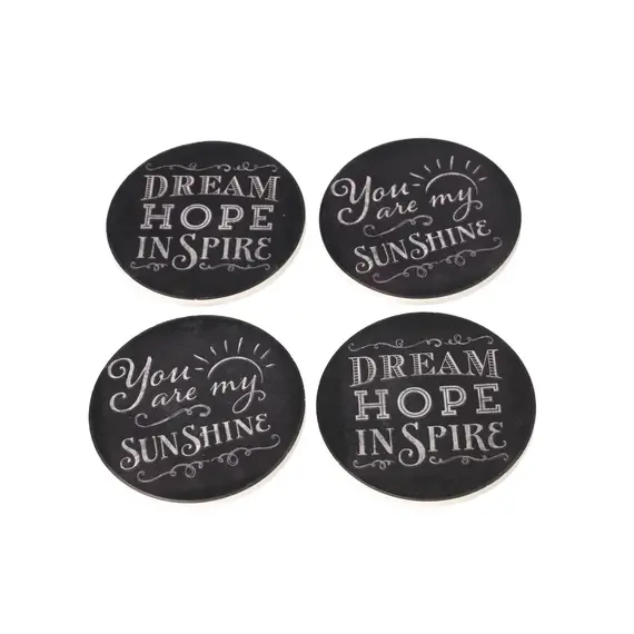 Coaster set / 10 cm / Rreth / Porcelan / Fushe te Zez + tekst