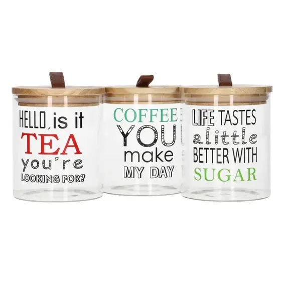 Kavanoz Konservimi / Set 3 cope / 750ml / 10*12.7cm / Qelq - Kapak Bambu / Hello Tea