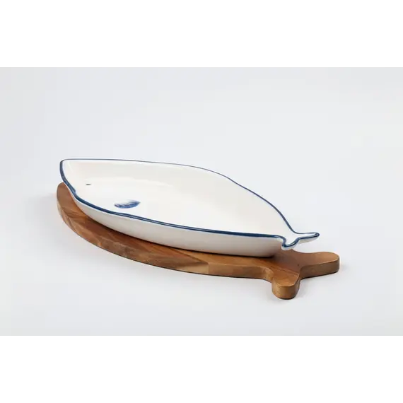 Pjate Servirje Forme Peshk dhe Mbajtese Bamboo / 32.8*15.2*3.4cm / Porcelan, 2 imazh