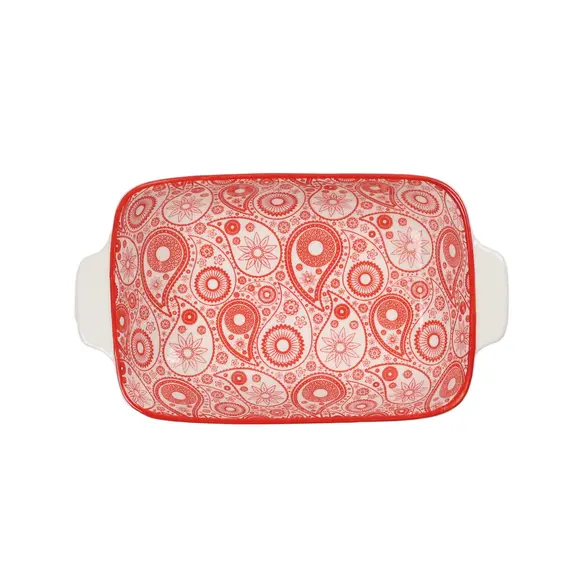 Tave Pjekje / 19cm / Bardhe - Kuqe / Porcelan