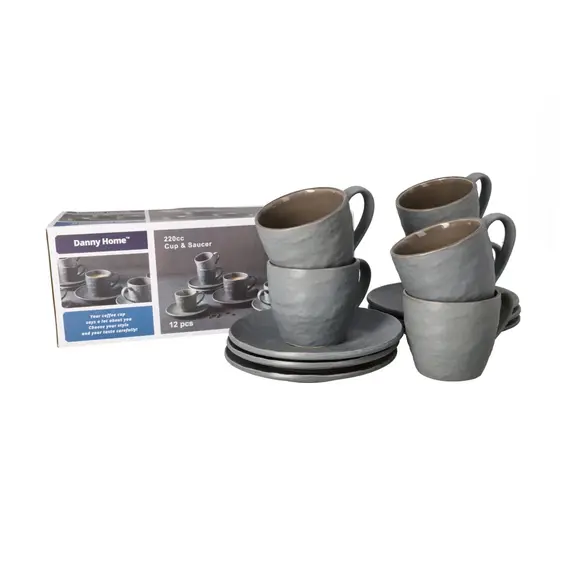 Filxhan Caji me Pjate / Set 6 cope / 220ml / Gri / Qeramike