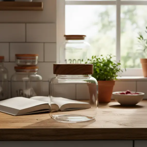 Kavanoz Konservimi / 1300ml / 13*13*14cm / Qelq - Kapak Dru, 2 imazh