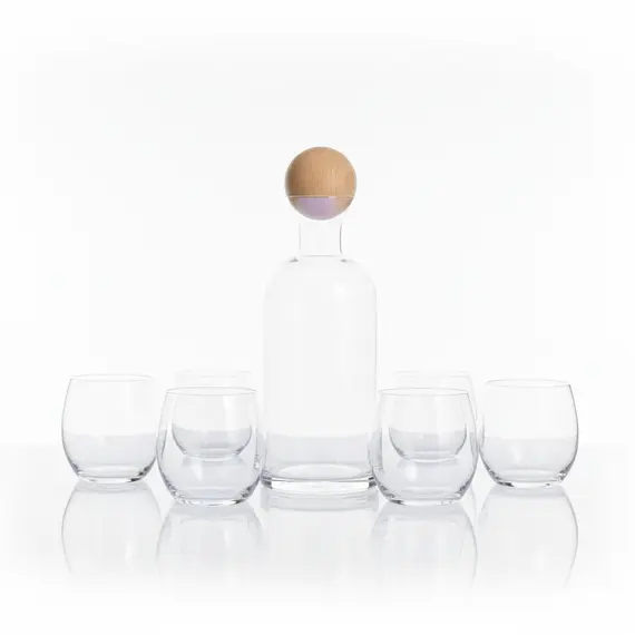 Shishe Konjak me Dekantues Qelqi dhe Kapak Druri në Formë Sfere