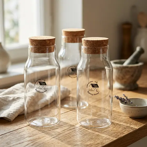 Kavanoz Konservimi 800ml prej Qelqi me Kapak Bambuje, 2 imazh