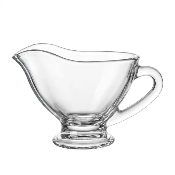 Gote Qumështi nga Qelqi me Grykë Derdhjeje dhe Bazë Pedestali